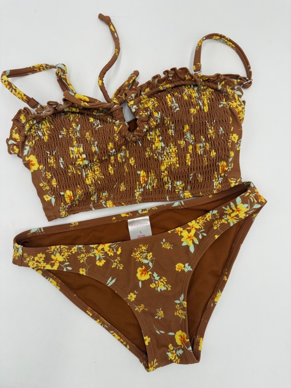 Xhilaration Smocked Bikini Set Brown Floral Small